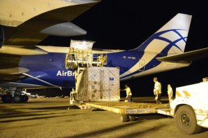 Galileo satellites unloaded from the Boeing 747