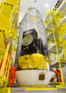 Satellites encapsulated by the two-piece protective payload fairing (I)